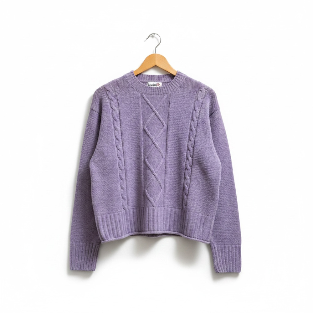 Pastel Lavender Cable Knit Crewneck Sweater Size Small